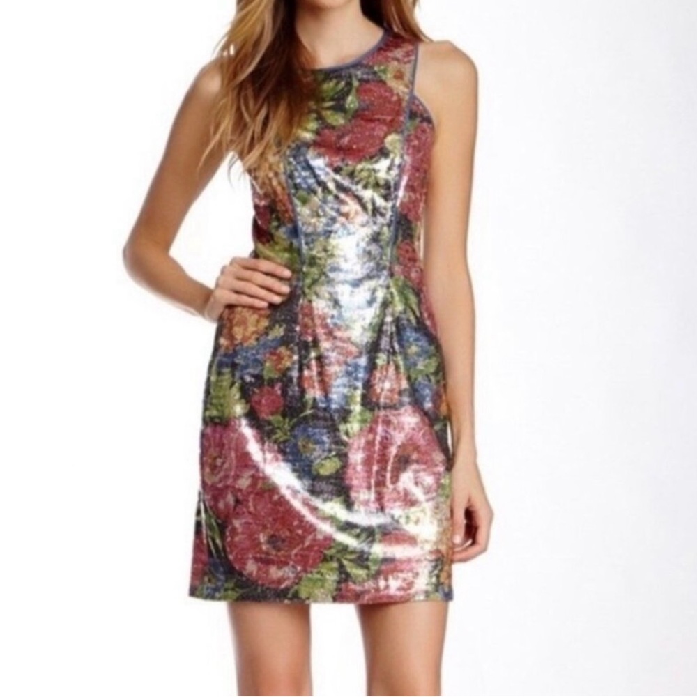 Jessica Simpson Sequinned Metallic Floral Dress